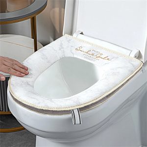 Luxury Waterproof Seat Cover Mat - Four Seasonal Universal Household Zip Toilet Cover, Thicker Soft with Handle Toilet Pad Circle
