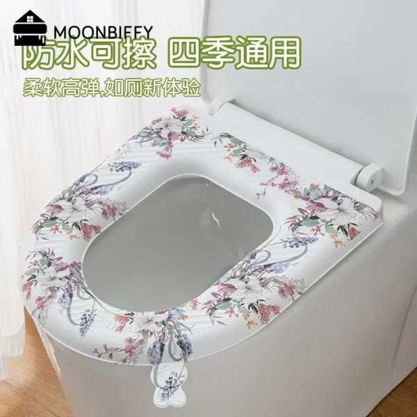 Pastoral Style Waterproof Toilet Seat Cover with Cartoon Rabbit Print - Washable, Thickened, Universal Fit Mat Cover.