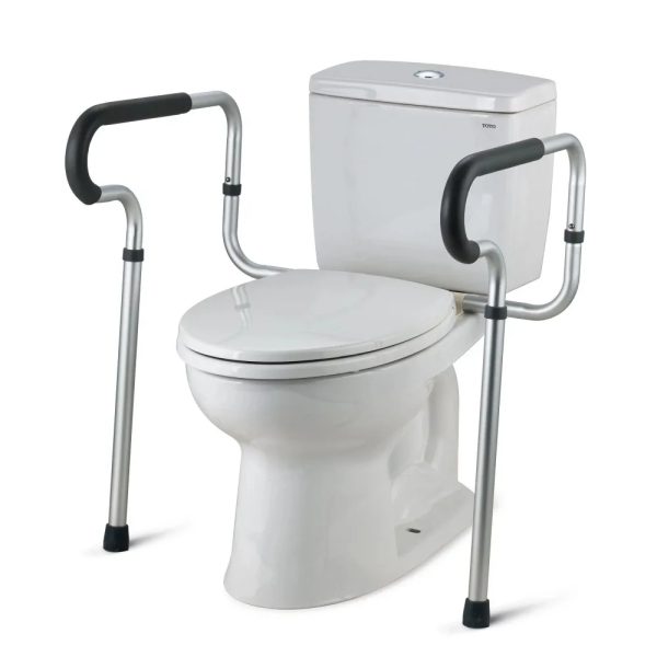 Equate toilet safety rail installed next to toilet in a bathroom