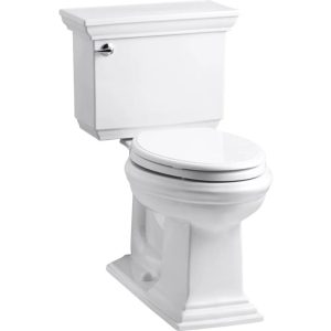 Modern white two-piece elongated toilet with a sleek tank and comfortable chair-height bowl.