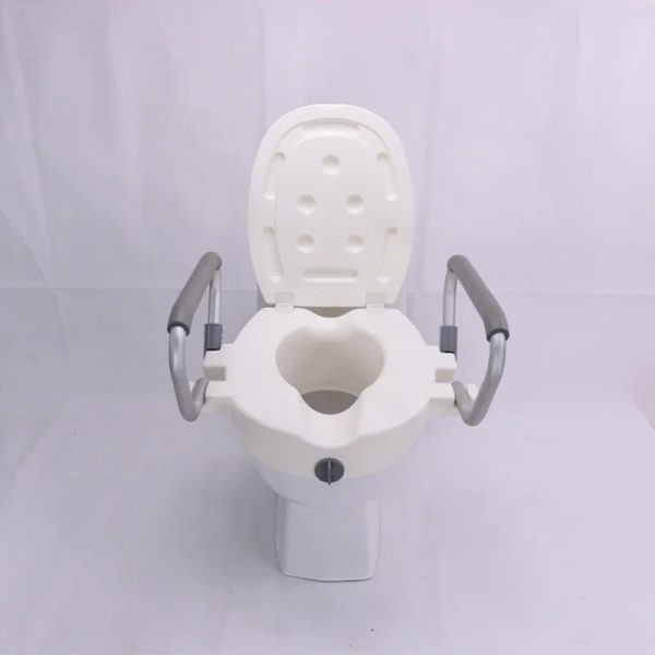 White MEDLINE toilet seat riser securely installed on a toilet, showcasing the increased seat height.