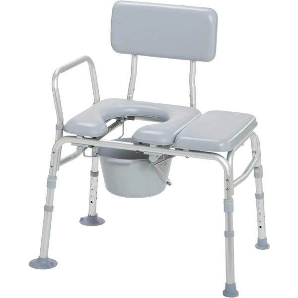Portable commode chair with lightweight design, ideal for using throughout the home or traveling for increased accessibility.