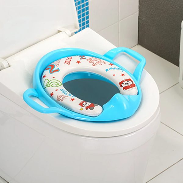 Blue frog toilet seat with a smooth, non-porous surface for easy cleaning and hygiene.