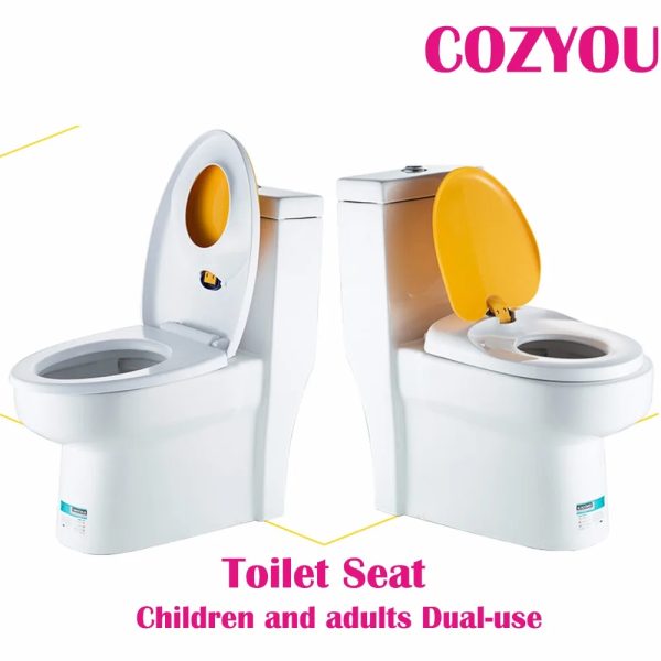 showcasing the two separate toilet seat sizes for adults and children