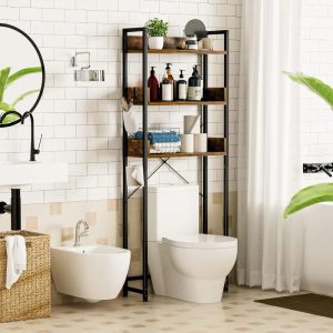 Modern 3 tier bathroom organizer with sleek design, perfectly storing toiletries.