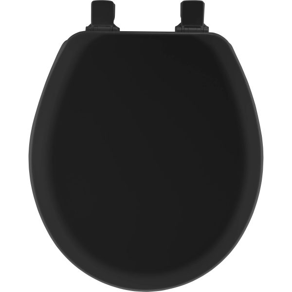 Close-up image showcasing the smooth, high-gloss finish of the black enameled wood toilet seat.