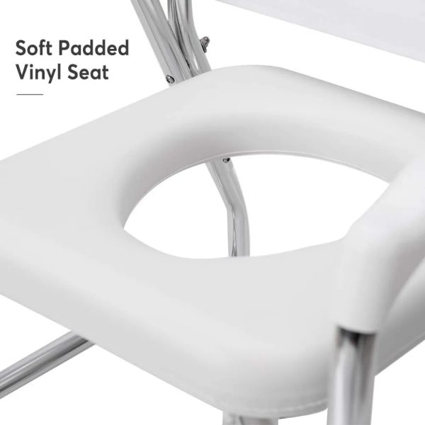 Lightweight and portable rolling shower commode transport chair being easily folded for storage or transport.