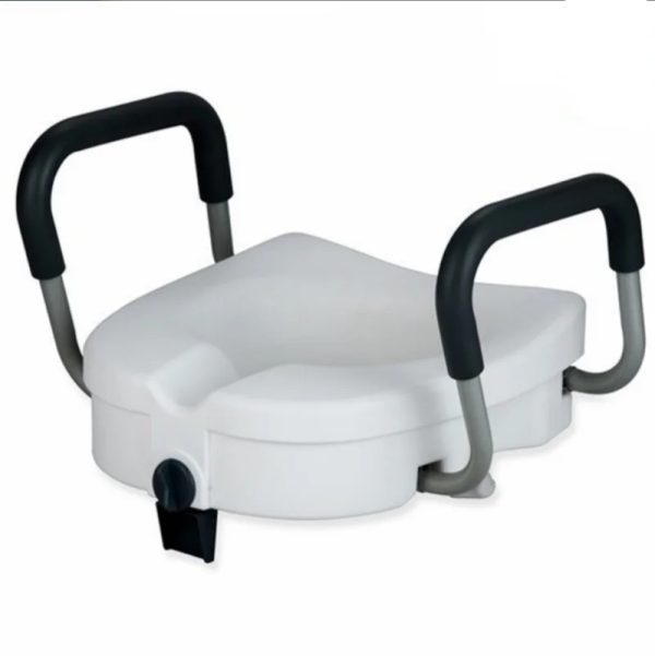 White removable toilet seat riser with sturdy grab bars on either side