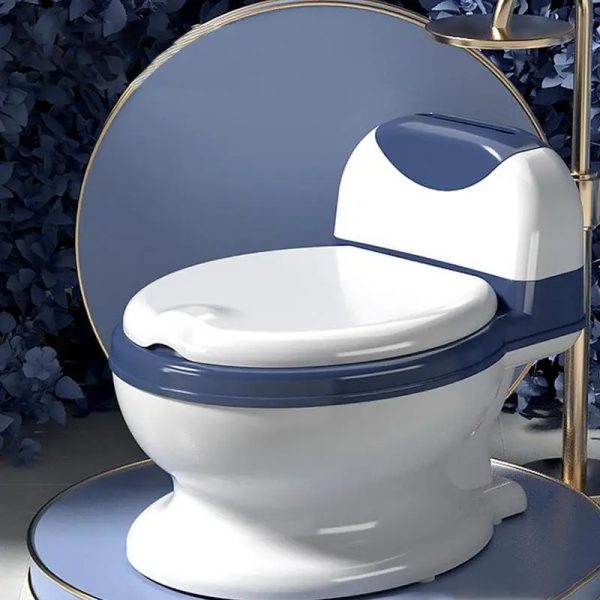 Child toilet seat in a cheerful blue color with a friendly