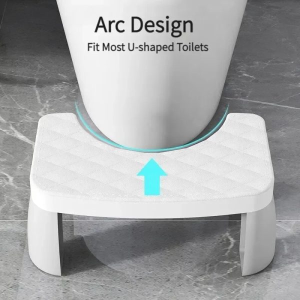 Person comfortably using a toilet squat stool with a smooth, easy-to-clean surface.