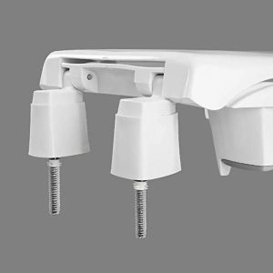 White, universal fit toilet seat riser with a secure locking mechanism for easy attachment and stability on a toilet.