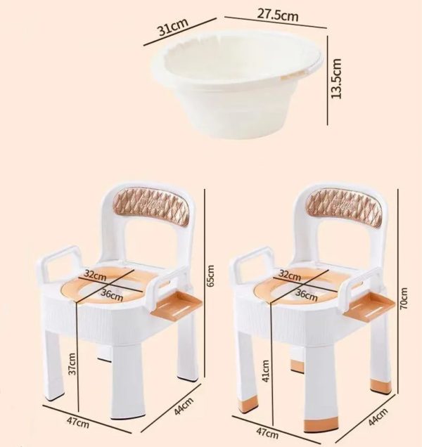 Non-slip collapsible toilet seat in use on a standard toilet bowl. Secure and comfortable for adults.