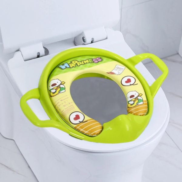 Blue frog toilet seat in a bathroom interior, demonstrating how it can add a fun and playful touch.