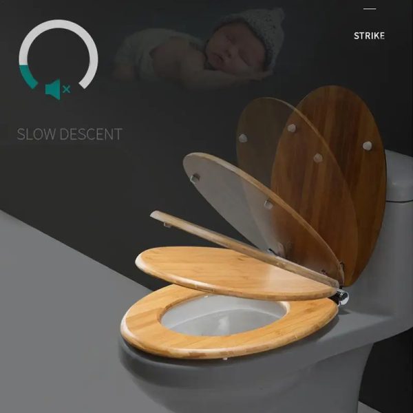Wooden toilet seat showcased in a modern bathroom setting, emphasizing its versatility in different design styles.